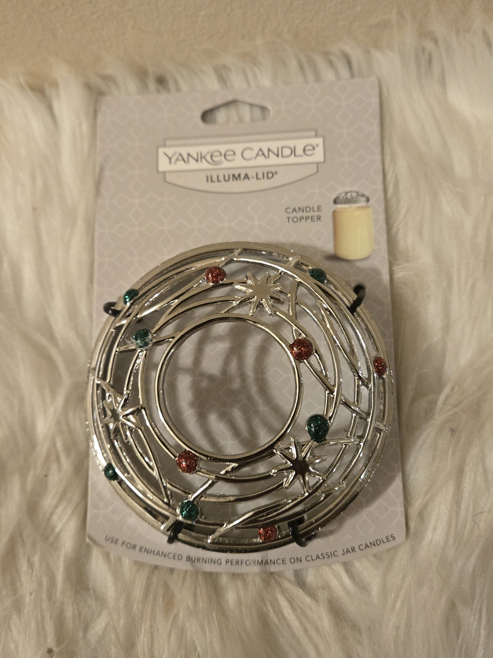 Yankee Candle Silver Illuma-Lid Topper with Red & Green Accents
